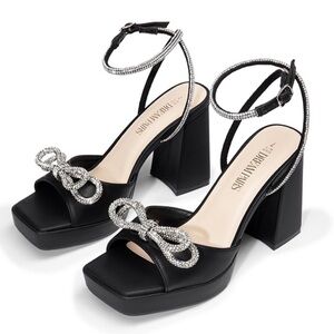 Dream Pairs Black Platform Sandals with Crystal Bow Accent